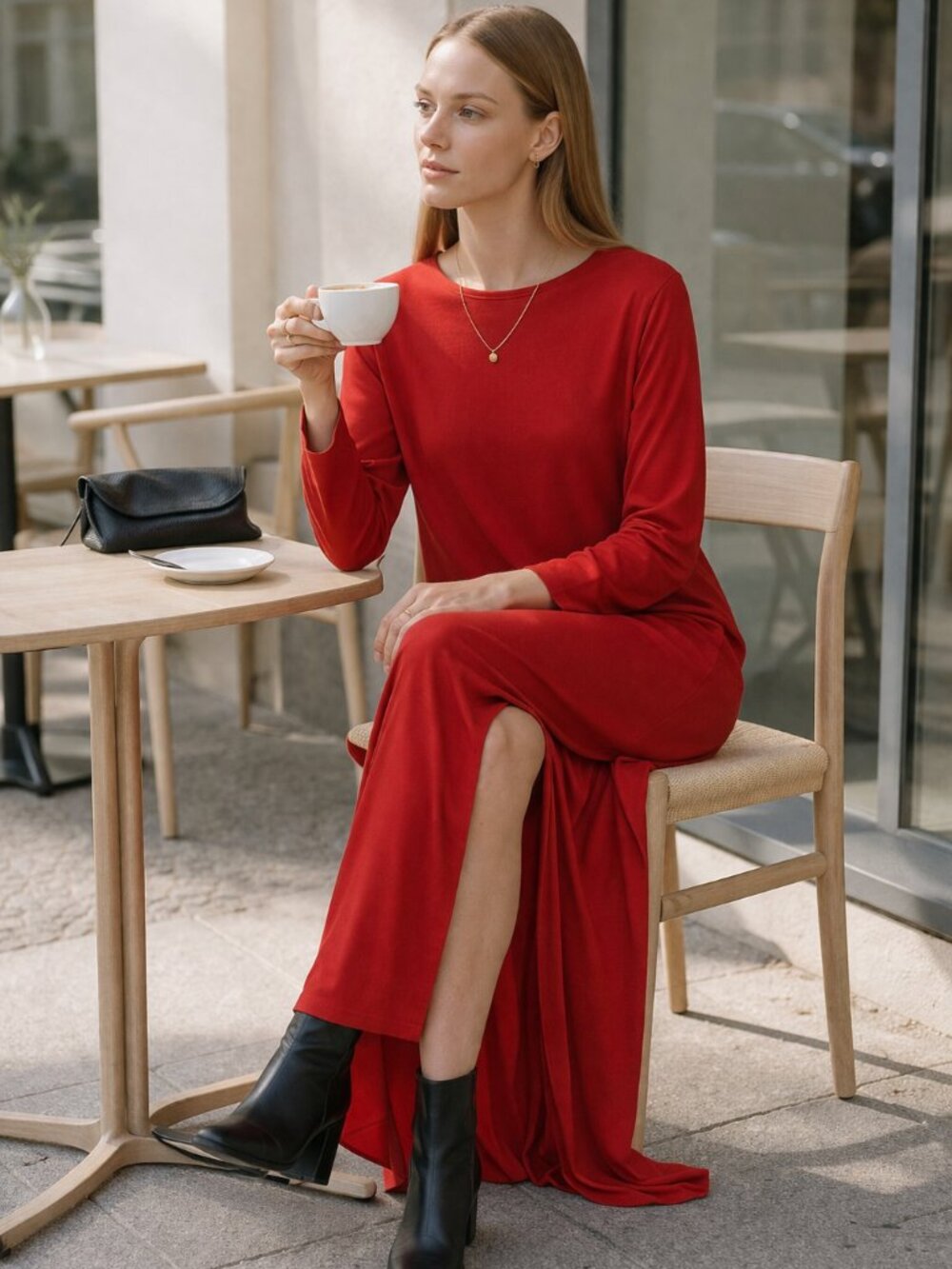 Birgitte Herskind Molly Dress Red Viscose Maxi Long Sleeve Gown